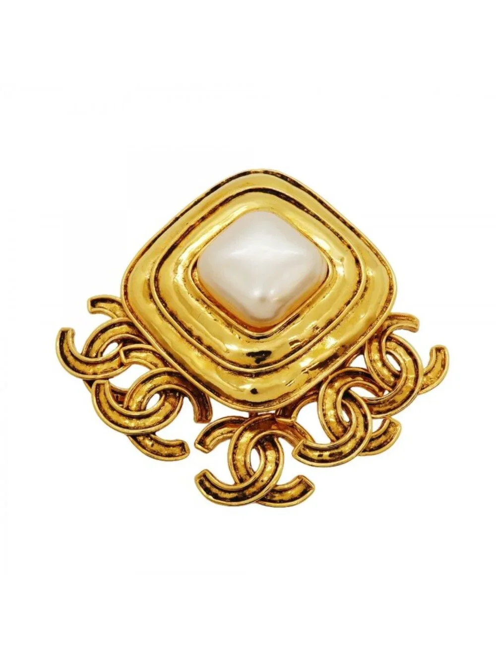 Chanel Brooch Vintage CC Logo Gold Plated Faux Pearl